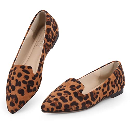 MUSSHOE Flat Shoes Women Comfortable Slip on Women's Flats - 8 - Leopard Suede