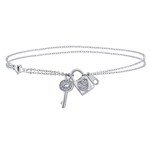 Multi Charm Lock & Key Hearts Charm Anklet 