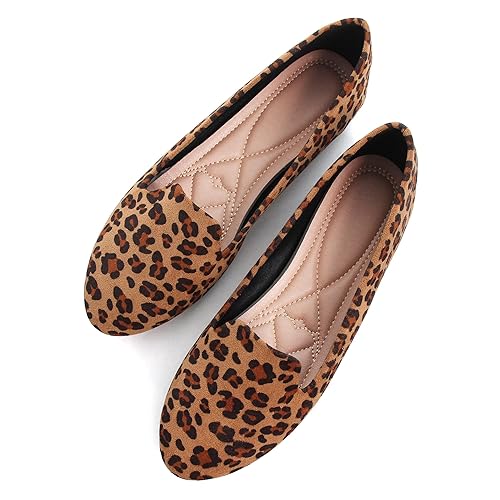 SAILING LU Women Round Toe Flats Comfortable Fashion Ballet Flat Shoes for Women Dressy Slip-ons Loafers - 8.5 - Round Toe-leopard Brown
