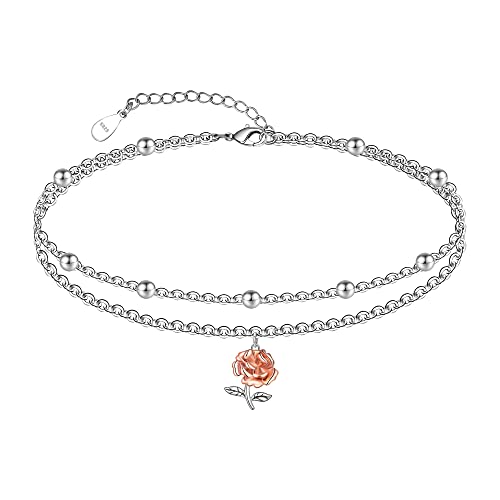 CHIC & ARTSY 925 Sterling Silver Ankle Bracelet for Women Cute Roses/Lotus/Tulips Charm Ankle Bracelet Beach Foot Chain Anklet Jewelry - 5# Carnation Anklet