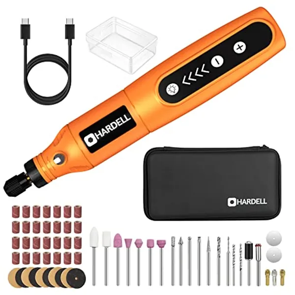 HARDELL Mini Cordless Rotary Tool, 5-Speed and USB Charging Rotary Tool Kit with 55 Accessories, Multi-Purpose 3.7V Power Rotary Tool for Sanding, Polishing, Drilling, Etching, Engraving, DIY Crafts