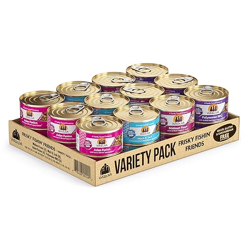 Weruva Classic Cat Food, Variety Pack, Frisky Fishin' Friends Wet Cat Food, 3oz Cans (Pack of 24) - Frisky Fishin' Friends Variety Pack - 3 Ounce (Pack of 24)