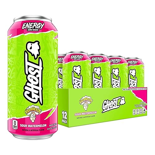 GHOST Energy Drink - 12-Pack, Warheads Sour Watermelon, 16oz - Energy & Focus & No Artificial Colors - 200mg of Natural Caffeine, L-Carnitine & Taurine - Gluten-Free & Vegan - WARHEADS Sour Watermelon