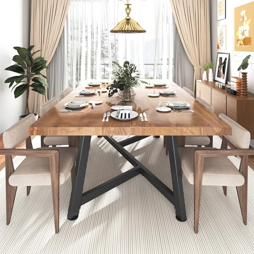 chartustriable 72IN Large Solid Wood Dining Table for 6 8 10 12 People,6FT Waterproof Rectangular Kitchen Furnitures w/Adjustable Metal Leg,Brown Large Desk for Dining Room Farmhouse Office