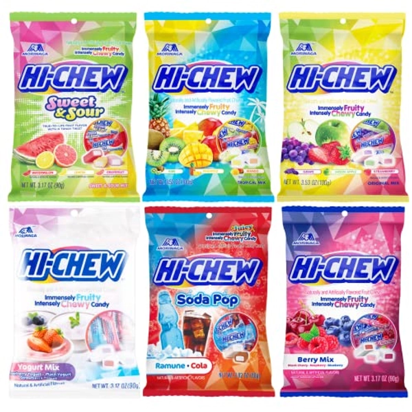 Hi Chew Candy Variety Pack - 6 Different Flavors, Japanese Chewy, Taffy Style Candy Value Pack of 6