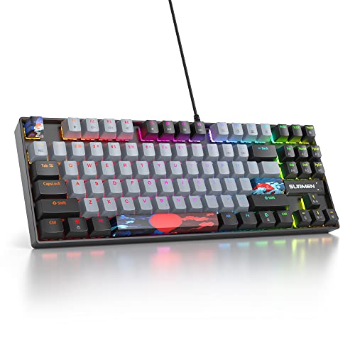 Owpkeenthy 75% Mechanical Gaming Keyboard with Red Switch, RGB Backlit Keyboard, 87 Keys Compact TKL Wired Computer Keyboard for Laptop PC Gamer Xbox PS (Grey/ 87 Red Switch) - Grey/ 87 Red Switch