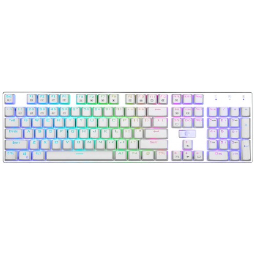 HUO JI E-Yooso Z-88 RGB Mechanical Gaming Keyboard, Programmable RGB Backlit, Blue Switches - Clicky, Wired 104 Keys Hot Swappable for Mac, PC, Silver+White - white keyboard,blue switch