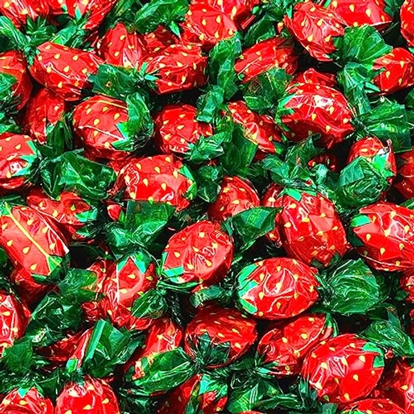LaetaFood Strawberry Filled Bon Bons Hard Candy, Individually Wrapped (2 Pound Bulk Candy) - red, green - 2 Pound (Pack of 1)
