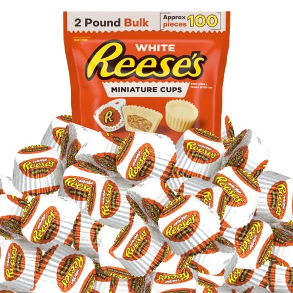 REESESChocolate 32oz Bulk Miniatures White Creme Peanut Butter Cups Candy, Individually Wrapped, (2 Pound Bulk)