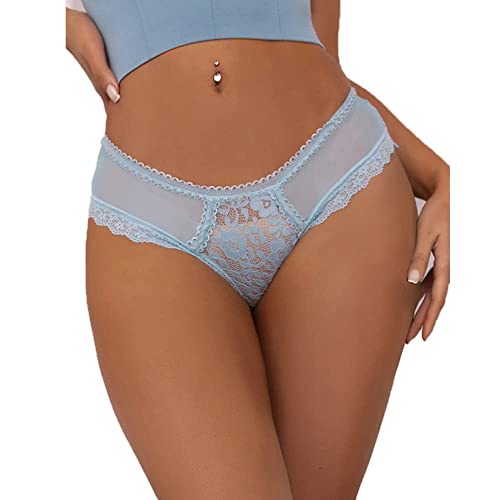 ohyeahlady Women's Sexy Lace Thong Tanga Briefs Panties Strings Naughty Cheeky Underwear Sexy String Panties - X-Small-Small - Blue