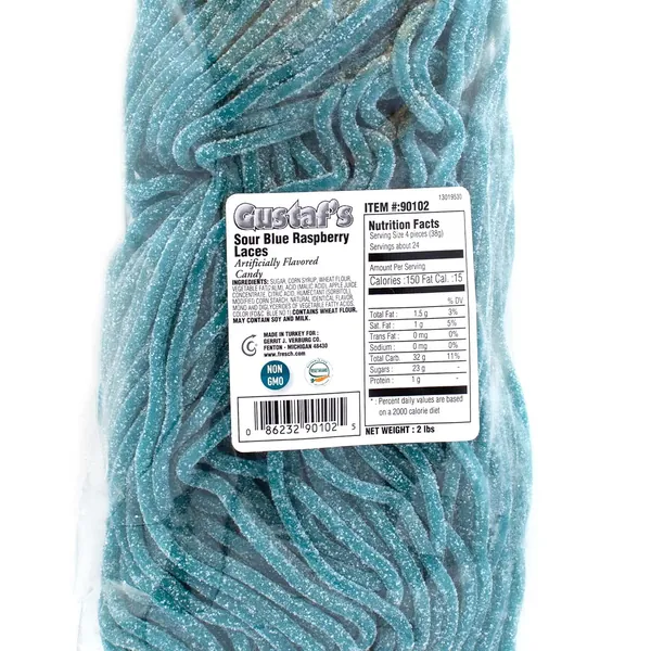 Gustaf's Sour Blue Raspberry Laces, 2-Pound Bags (Pack of 2)