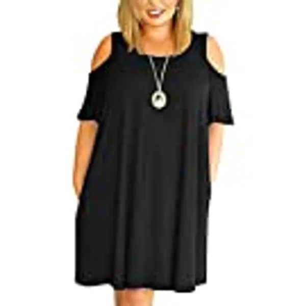 Nemidor Women's Cold Shoulder Plus Size Casual T-Shirt Swing Dress with Pockets