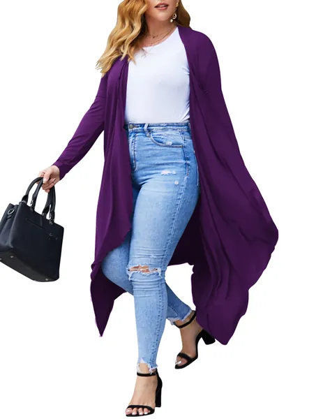 IN'VOLAND Women's Plus Size Cardigan Long Sleeve Open Front Drape Cardigans Lightweight Long Duster（L-5XL）
