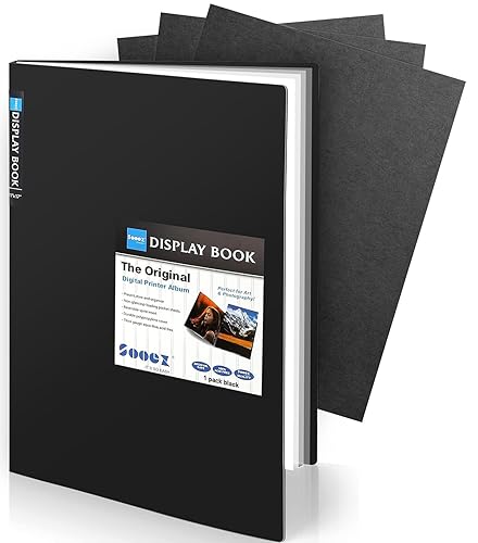 Sooez Art Portfolios 11"x17", Large Portfolio Folder with 30 Pockets & Black Inner Sheets, Display 60 Pages, 11 x 17 Presentation Book - Black - 11x17" w/ BLK Paper