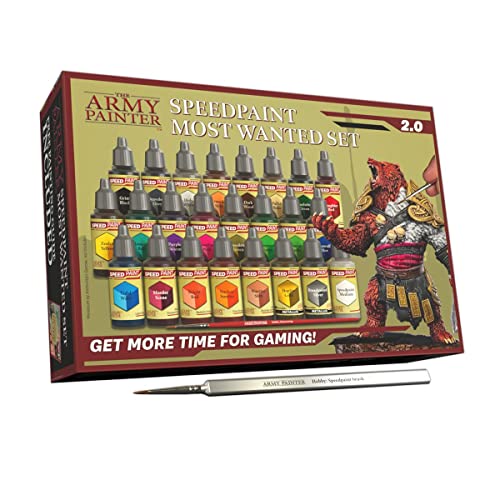 The Army Painter Speedpaint Most Wanted Set 2.0+, 24x18ml Speed Model Paint Kit Pre-Loaded with Mixing Balls, 1 Brush- Base - Model Paint Set for Plastic Models