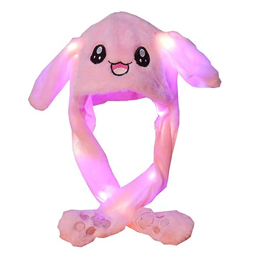 YEKEYI LED Glowing Ear Moving Jumping Rabbit Hat Animal Hat Pop Up Ears Plush Bunny Hat Cap for women Girls - Led Pink