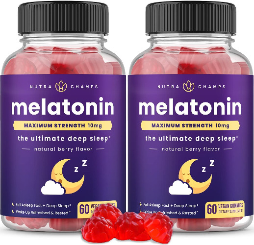 (2-Pack) Melatonin Gummies for Adults | Extra Strength Sleep Aid Vitamins | 5mg or 10mg Dose | Vegan Natural Strawberry Flavor Supplement for Better Sleep | Healthy Sleep Cycles | 120 Gummies - 2