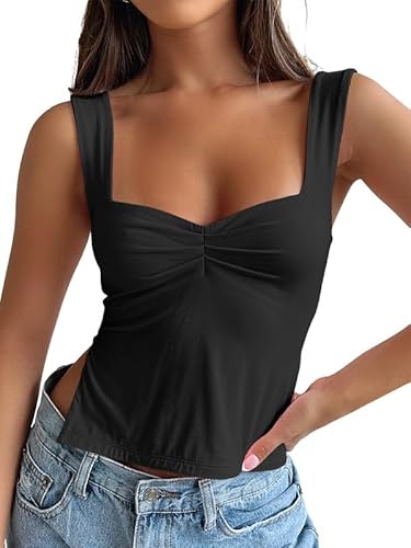 Trendy Queen Womens Going Out Crop Tops Backless Tank Tops Summer Y2k Teen Girls Basics Cute Clothes - Small - Black