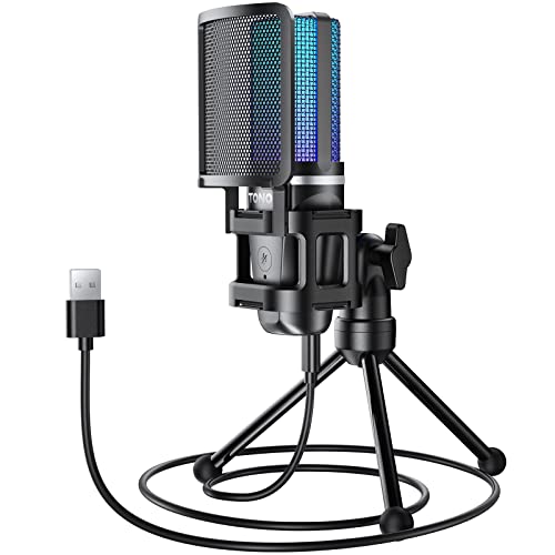 TONOR Gaming USB Microphone for PC, RGB Condenser Computer Mic with Tripod Stand, Quick Mute, Gain Control, for Gaming, Streaming, Podcasting, Recording, Cardioid Mic Kit for Laptop/PS4/PS5 TC777 Pro - TC777 Pro