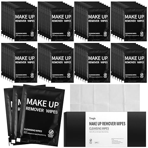 Timgle 200 Pcs Makeup Remover Wipes Gentle Cleansing Makeup Wipes Waterproof Individually Wrapped Makeup Remover Deep Pore Cleansing Facial Cleansing Wipes for Removing Makeup Dirt (Black) - Black