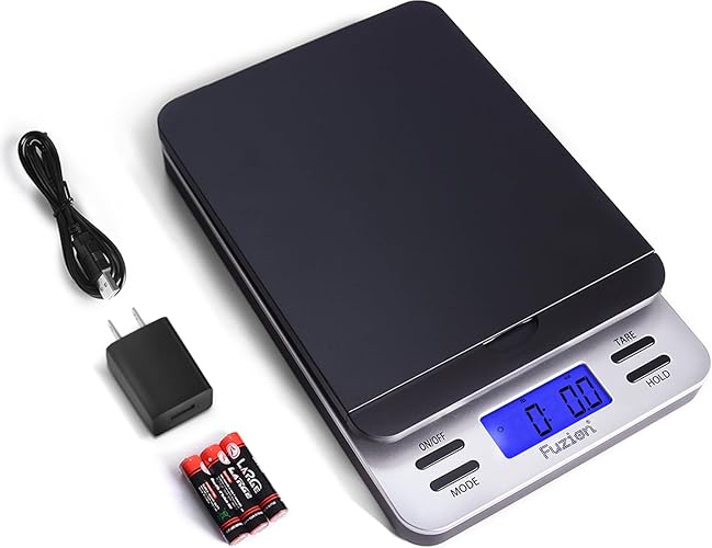 Fuzion Shipping Scale, Accurate Digital Postal Scale 86 lb/0.1 oz with Hold and Tare Function, Postage Scale for Packages and Mailing, LCD Display, Battery and AC Adapter - Black