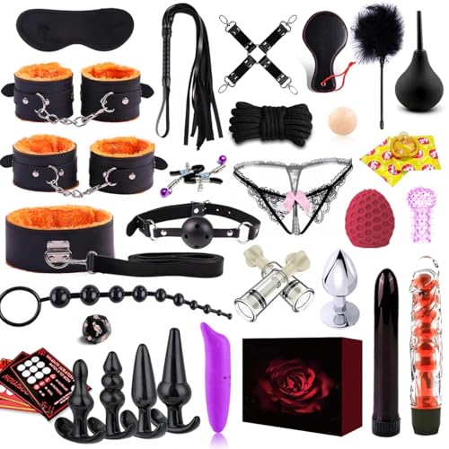 34PCS Sets Sex Toys kit for Adult BDSM Toys Kit for Sex Bondage Restraints Anal Plug Toys Sex things for couples kinky,BDSM kit for Bondaged kit adult Game Body-Safe Sexual Pleasure Tools for Couples