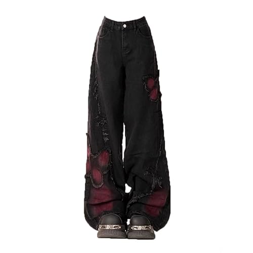 Emo Pants Emo Clothes Y2k Butterfly Pants Gothic Baggy Pants Goth Cargo Jeans Tye Die Goth Gothic Clothes - X-Large - Black