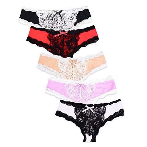 KUKOME Women's Lace Underwear Sexy Soft Hipster Panties Comfort Bikini Underwear for Ladies - Large - Mixed Color Sets - 5 Pack