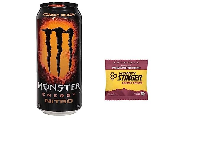 Monster Energy Nitro - Cosmic Peach, 16 ounce (Pack of 16) + Stinger Chews (Assorted)