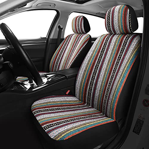 VarCozy Baja Saddle Blanket Seat Covers, Front Seat Covers for Sedan, SUV, Truck, Universal Stripe Colorful Woven Automotive Seat Cover, Breathable, Washable, Airbag Compatible - Baja Inca 02A