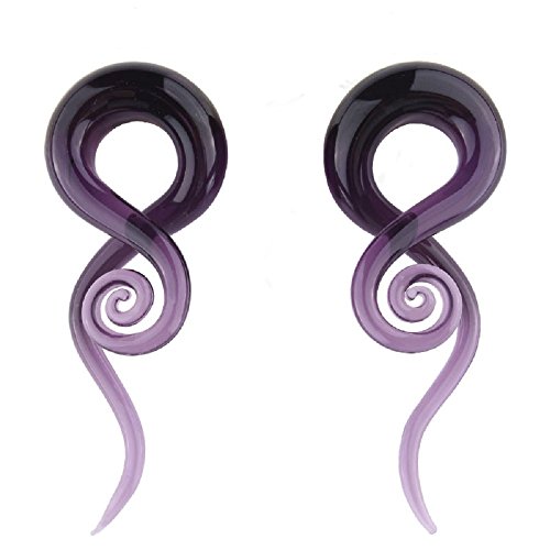 2Pcs Purple Ear Glass Spiral Tapers Plugs Tunnels Expander Hanger Gauges Earrings Stretching Body Piercings Jewelry - 4g(5mm)