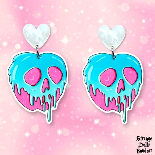 Poison Apple Skull Pastel Goth earrings, 925 sterling silver, Strange Dollz Boudoir
