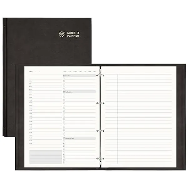 EMSHOI Undated Daily Planner 8.5" X 11", A4 To Do List Notepad, 240 Refill Pages Ring Binder Planner, Hardcover Leather Appointment Book for Work, with Yearly Schedule, Habit Tracker, Black
