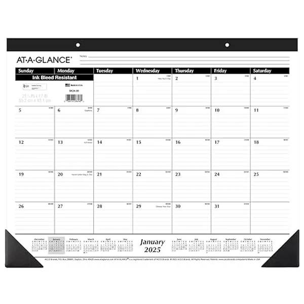 AT-A-GLANCE 2025 Desk Calendar, Desk Pad, 21-3/4" x 17", Large, Ruled Blocks, Monthly (SK250025)