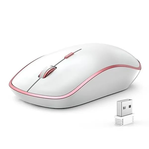 JOYACCESS Wireless Mouse for Laptop, J 2.4G Ultra Thin Silent Mouse, 2400 DPI Portable Mobile Optical Cordless Mouse for Laptop,Computer,MacBook,Windows, Chromebook, PC(White + Pink)