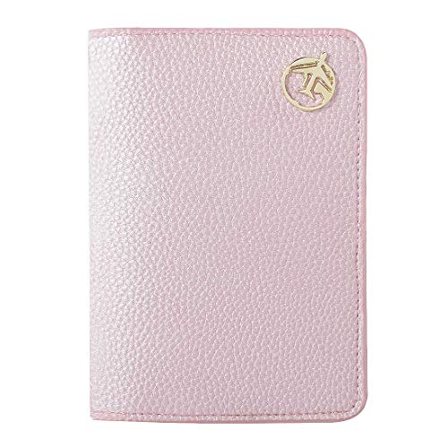 Lychii Leather Passport Wallet for Women and Men, PU Travel Protector Wallet Pouch Protective Case for Passport, Boarding Pass and ID Card - Pink