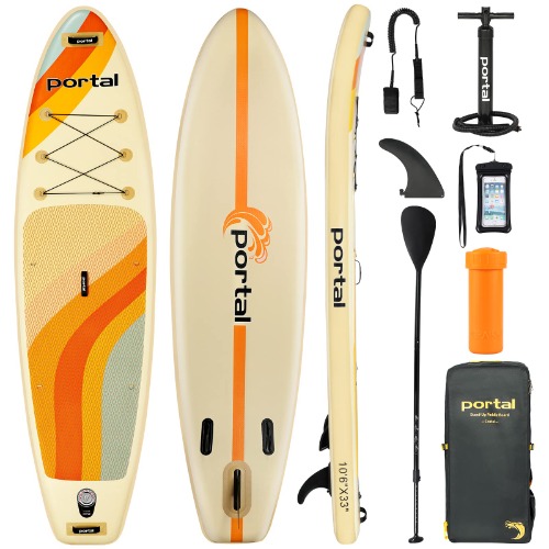 Stand Up Paddle Board for Adults, 10'6'' /11'6'' Stand Up Paddleboards, Non-Slip Deck Blow up Paddle Boards with Adjustable Paddle, Carry Bag, Emergency Repair Kit - 10ft Beige