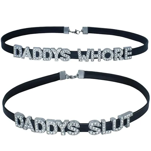 2 PCS DADDY'S +DADDY'S Choker Necklaces,Rhinestone DDLG Chokers Matching Daddy Lingerie,Sexy Dad Collar For Women Honey Princess Hotwife Girls,Faux PU Leather Daddy's Clothes Accessories