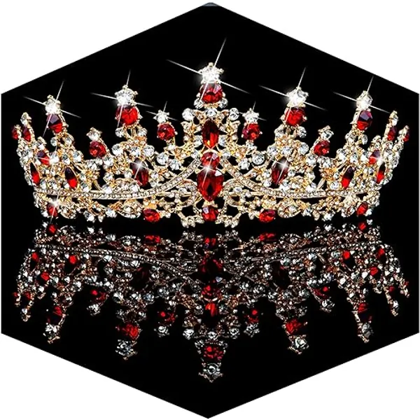 TOBATOBA Red Tiaras and Crowns for Women, Queen of Heart Crown, Crystal Wedding Tiara for Women Royal Queen Crown, Princess Tiara for Bride Headpieces for Birthday Pageant Halloween Costume Cosplay - Red