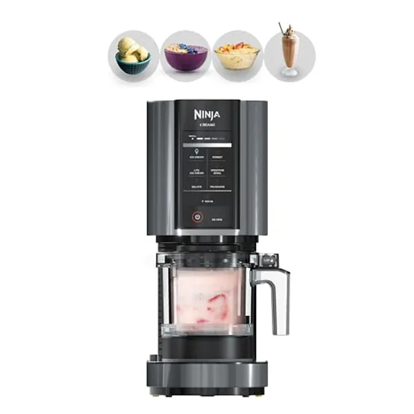 Ninja NC299AMZ CREAMi Ice Cream Maker, for Gelato, Mix-ins, Milkshakes, Sorbet, Smoothie Bowls & More, 7 One-Touch Programs, with (1) Pint Container & Lid, Compact Size, Perfect for Kids, Matte Black