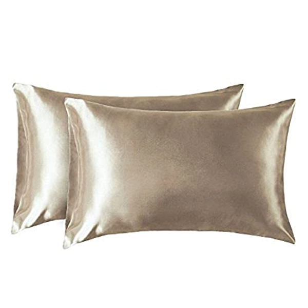 Bedsure Satin Pillow Cases 2 Pack - Khaki Pillowcase for Hair and Skin Standard Size with Envelope Closure, 50x75 cm