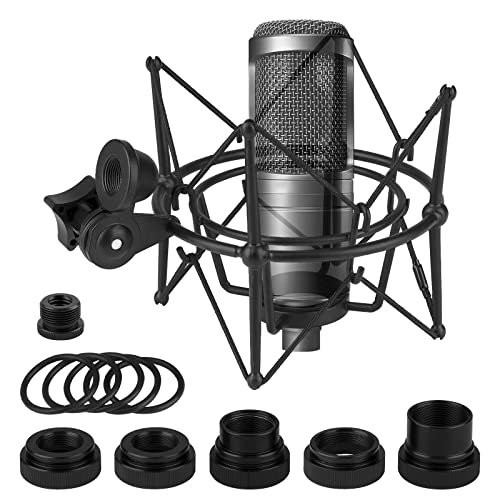 Geekria for Creators Microphone Shock Mount Compatible with Audio-Technica AT2020, AT2020USB, AT2020USB+, AT2020USBi, ATR2500X-USB, Mic Anti-Vibration Suspension Adapter Clamp (Black/Metal)