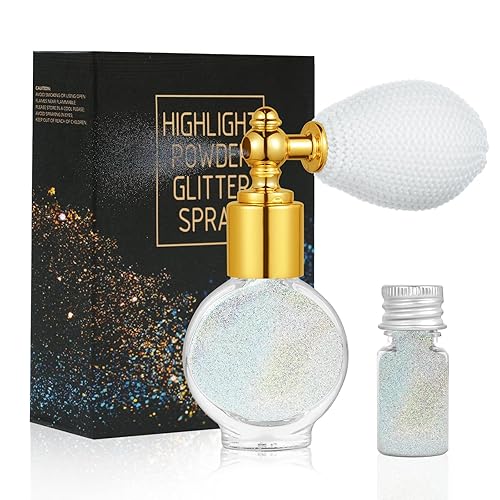 AOOWU Glitter Powder Spray, Shiny Body Glitter Spray for Women, Highlighter Loose Powder Spray, Shimmer Sparkle Pearl Powder Makeup Spray for Body, Hair, Face and Clothing, Colorful Silver - Colorful Silver
